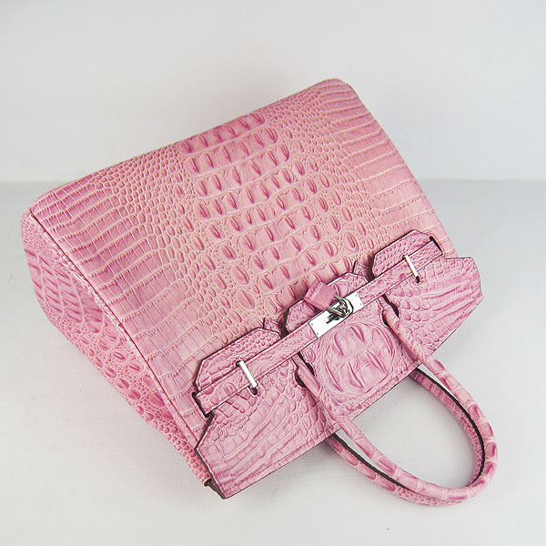 High Quality Fake Hermes Birkin 35CM Crocodile Head Veins Leather Bag Pink 6089